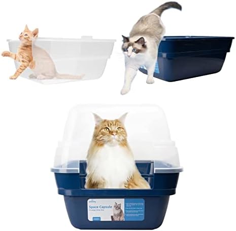 Caixa de areia de gato de petfamília, grande caixa de areia de gato de jumbo dobrável com tampa transparente
