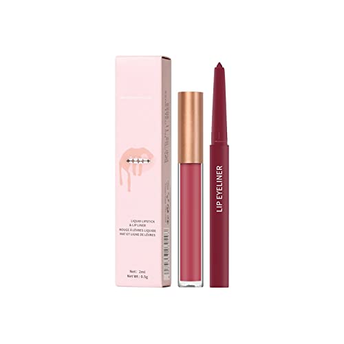 WGUST Lip Stain Wine 2pcs Lobo labial e maquiagem de batom conjunto 1 batons líquidos aveludados + 1 correspondência