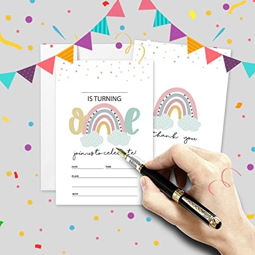 Aehie 20 sets convites para festas de aniversário com envelopes, Boho Rainbow Cloud Cloud Doublesed Print Birthday Party Party
