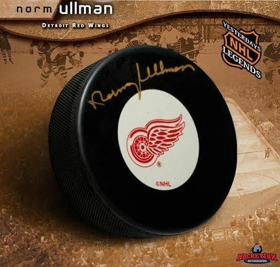 Norm Ullman assinou Detroit Red Wings Puck - Pucks autografados da NHL