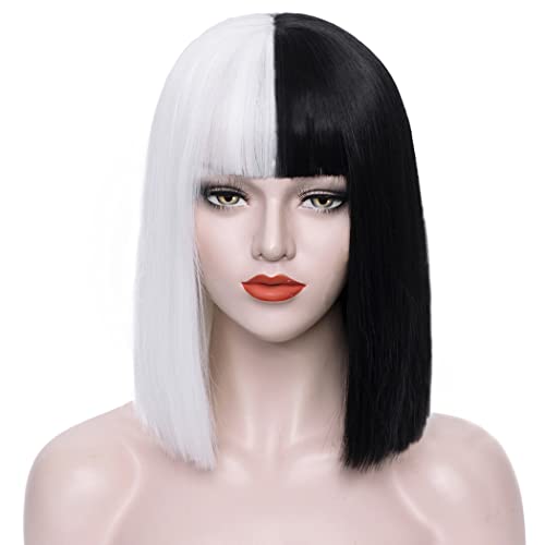 Perucas de bob brancas pretas de juziviee para figurina de cruzella mulheres curtas perucas com franja