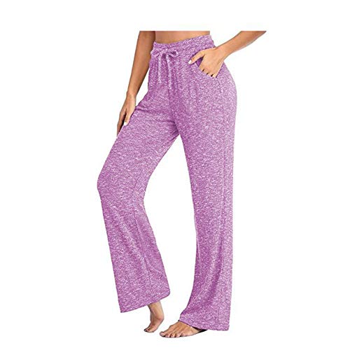 Calça de pijamas de pernas largas calças calças de corte de cordão confortável com bolsos de sorlha de ioga feminina