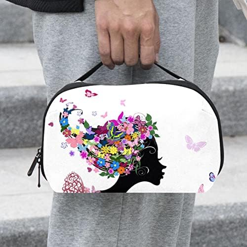 Bolsa de maquiagem de borboleta de flores femininas para bolsa de viagens portáteis de viagens para produtos de beleza para mulheres