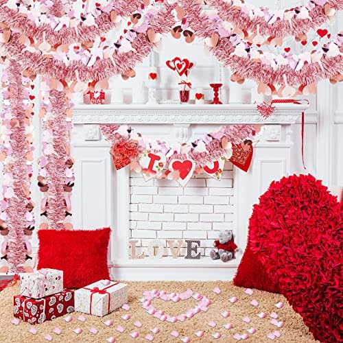 39,6 pés de débil girlanda de tinsel e 2000 PCs Rose Pétalas de espalhamento Pétalas Garland Decoração brilhante para o dia dos namorados