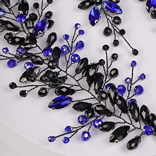 Jwicos Bridal Hair Pins Brincos Conjunto de Cabelo de Cristal de Cristal Azul Barroco Acessórios para Cabelos para Mulheres da Noiva