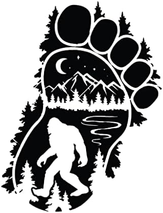 Luloop Designs - Bigfoot Sasquatch em Wilderness Pine Tree Forest Mountain River Decalter Adesivo Vinil - Black - 5 x 7