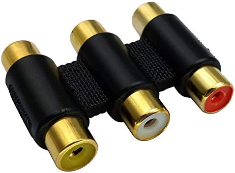 Conector Aaotokk 3-RCA Conector Gold Batilhado 3 RCA feminino para fêmea 3 RCA Adapter Extension Av Audio Video Cable Connector