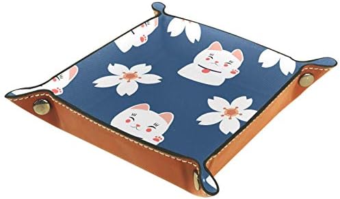 Lyetny Japan desenho animado Lucky Cat Blossoms Organizer Bandejas de armazenamento Caixa de cabeceira Caddy bandeja de desktop