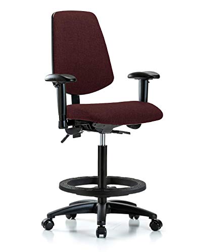 Labtech Seating LT41779 Tecido Alta Cadeira de Banco Média Base de Nylon, inclinação, braços, anel de pé preto, rodízios, azul