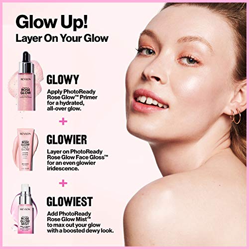 Revlon Photorady Rose Glow Face Primer Prep Spray hidrato Spray com cobertura pura infundida com óleos nutritivos e super frutas