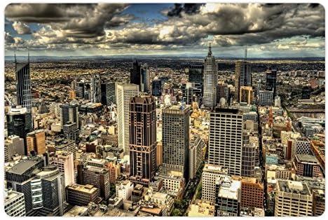 Ambesonne Urban Pet tapete para comida e água, Melbourne Cityscape Modern Australia Architecture Buildings Metropolis Sky