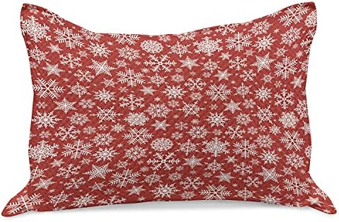 Ambesonne Holiday Kett Quilt Cobro de travesseiro, vários flocos de neve diferentes com detalhes ricos na temporada de Natal no inverno, capa padrão de travesseiro de tamanho queen para quarto, 30 x 20, branco e vermelhão