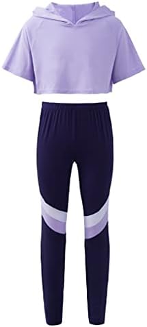 Hansber Kids Girls 2 Peça Ginástica Darda de dança Top com capuz com leggings Conjunto de ginástica Yoga Running Tracksuit