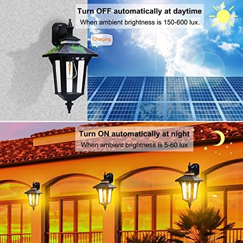 2 Luzes de parede solares de embalagem ao ar livre com 3 modos, sensor de movimento painel solar treinador lanterna lanterna