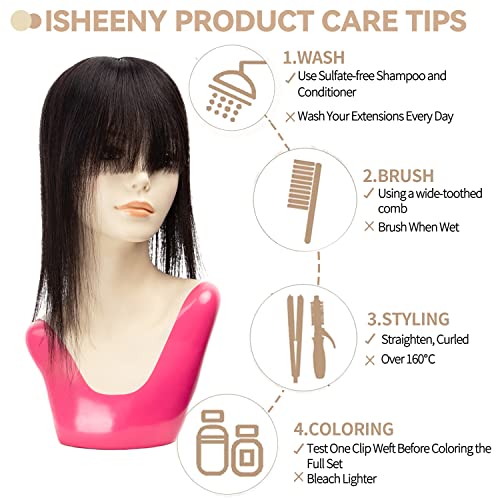 Isheeny Human Hair Toppers 10 polegadas Pedaços de cabelo para mulheres Capinhos de cabelo leves com franja marrom mais