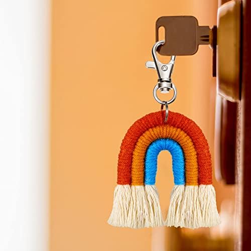 6 PCS Mini Boho Rainbow Keychain Macrame tecelando arco -íris Tassel Mulheres Chavesinhos de Chavenizante para Acessórios