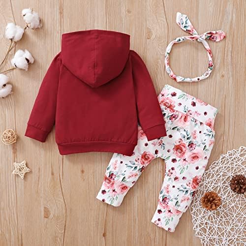 Recém -nascidos menina de outono roupas de inverno de manga comprida moletom de moletom floral com bandeira 3pcs conjunto