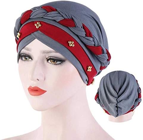 Quanjj bijas de duas cores Braid Hijab Caps Spring e Autumn Muslim Wrap Turban Cap Moda de algodão Hijabs Bonnet Pronto para usar