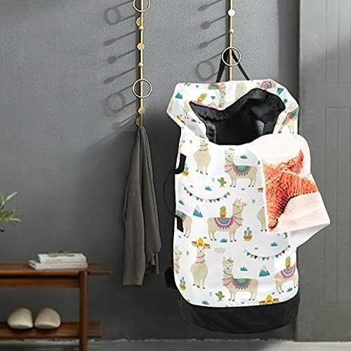 Mochila de lavanderia fofa Backpack de lavanderia pesada com alças e alças de ombro Viagem Bolsa de roupas com tração de tração