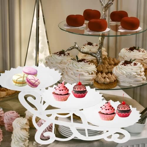 Bandeja de bolo Branco de sobremesa branca Stands Bolo Stands: Fruit Candy Display Elegante Cupcake Stand para Party Tea Party, Wedding
