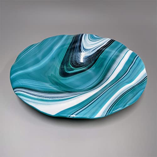 Tigela de vidro decorativa verde azul azul de azul | 11,5 polegadas | Presentes artesanais de arte de vidro e decoração de casa