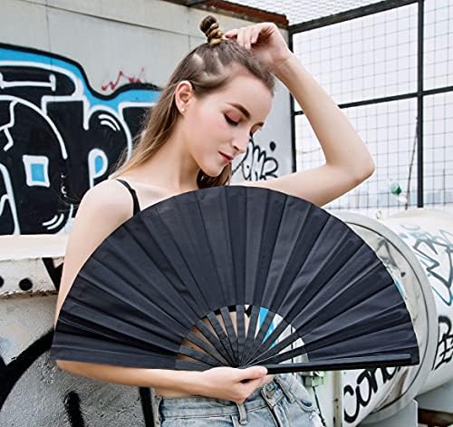 Amajiji grande ventilador dobrável, chinease/japonês dobrável fã de mão de nylon pano, mulheres fãs dobráveis ​​de