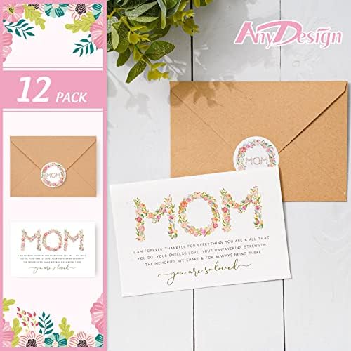 AnyDesign Cards Day Cards Mãe Floral Colorida Cartões de Saúde com Envelopes Kraft Cometores de Seal Combatórios