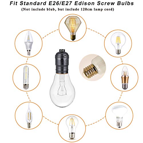 Mornajina 6 pacotes kit de cordão de luz pendente com soquete de luz E27 E26, cordão de luz de luz preta de 4 pés ajustável