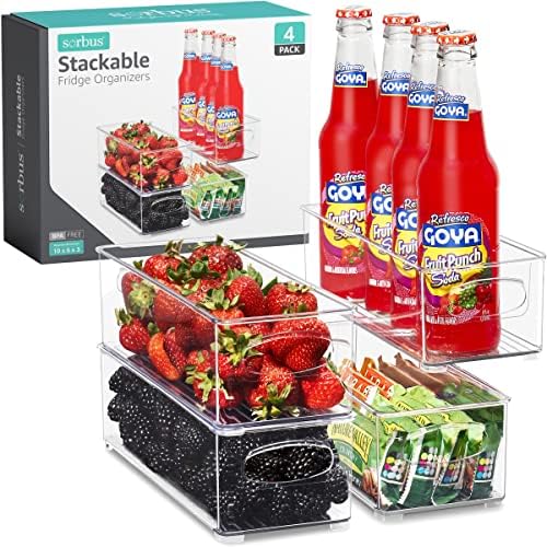 Lixeiras organizadoras de geladeira empilhável - caixas de armazenamento transparentes para despensa de cozinha, freezer e