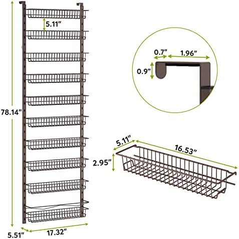 1EAsyLife Over the Door Pantry Organizer, Organização de despensa de cestas ajustáveis ​​de 10 camadas, prateleira