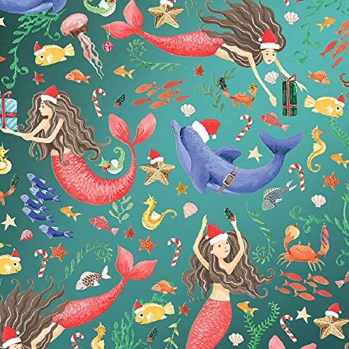 Merry Mermaids Holiday embrulhing Paper Roll - 24 x 15 '