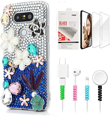 Caixa de telefone Stenes Bling Compatível com LG Stylo 5 / Stylo 5V / Stylo 5 Plus - Stylish - 3D Sparkle Series Dragonfly Butterfly Design Cover com protetor de tela e protetor de cabo - Pink