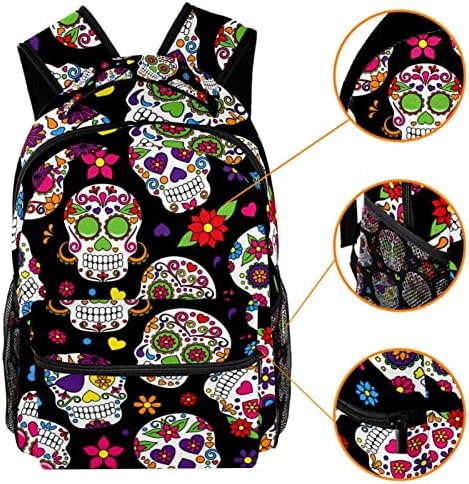 Vbfofbv unissex adulto mochila com trabalho de viagem, caveira de flores mexicanas adorável