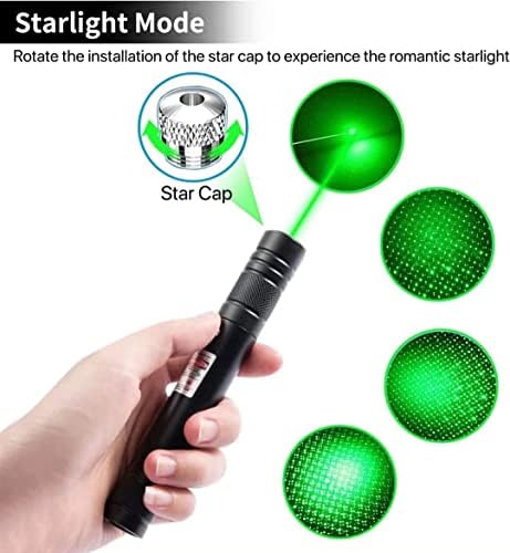 Ponteiro a laser de cyahvtl, lanternas táticas de 2000 metros de lanterna de mão de alta potência verde de alta alcance, ponteiro a laser recarregável para USB, com foco ajustável de tampa de estrela adequado para o projeto