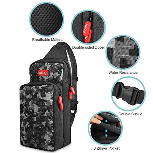 Backpack Transporting Travel Bag para Nintendo Switch/Lite/OLED/Console/Dock/Joy-Consolor e Acessórios Armazenamento, Nylon portátil Crossbody Crossbody ombro tiro de peito Bolsa de jogo para homens meninos, camuflagem