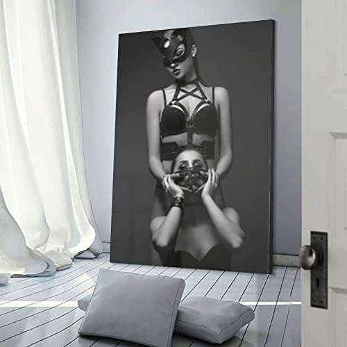 Poster preto e branco Arte submissiva Casal lésbico Lesbian Poster Canvas Pintura Poster de arte de parede para quarto Decoração