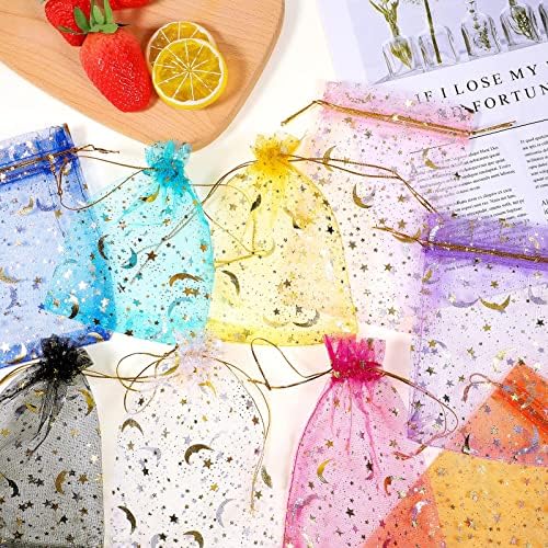 500 PCs Lua estrelas Sacos de organza Bulk com cordão de jóias de doces de joalheria