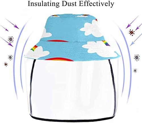 Chapéu de proteção para adultos com escudo facial, chapéu de pescador anti -sun tap, cartoon arco -íris nuvem céu