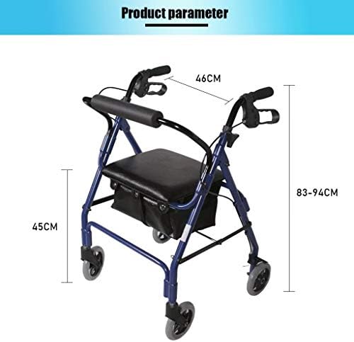 Walker, Rollator Walker dobrável leve com o assento com estrutura de caminhada de 4 rodas com os freios, altura ajustável