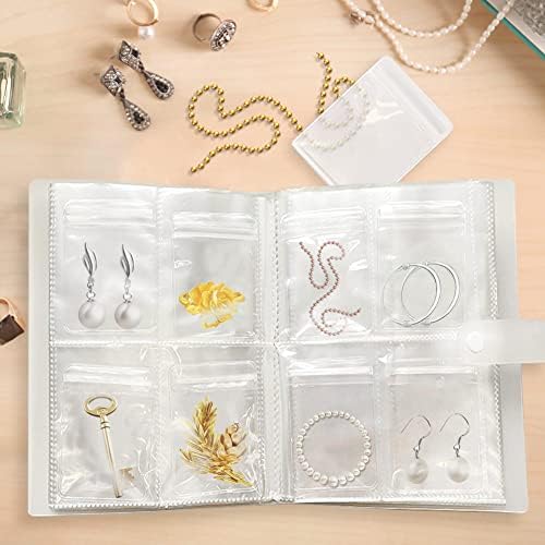 Livro de armazenamento de jóias transparentes, álbum de jóias com sacola de 50 zíper, porta -voz do organizador de jóias portáteis para anéis, colar, pulseiras, prisioneiros e brincos