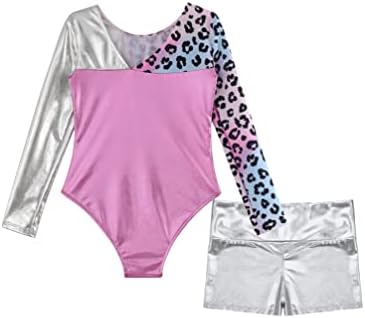 Tiaobug Kids Girls Ginástica Letard com shorts Termola de atletismo de manga longa de manga longa para dança