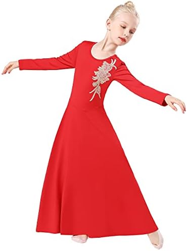 Hihcbf meninas de manga longa de louvor Liturgical Dress Kids Aplique