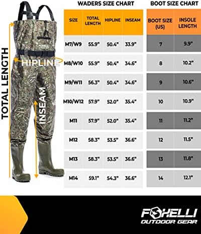 FOXELLI CAIXO CHAVERS-CAMO CAUNING PESCA DE PESCA DE MONOS E MULHERES COM BOTAS, NYLON DE 2 PLUTAS/PVC BOOTFOOT BOOTFOOT