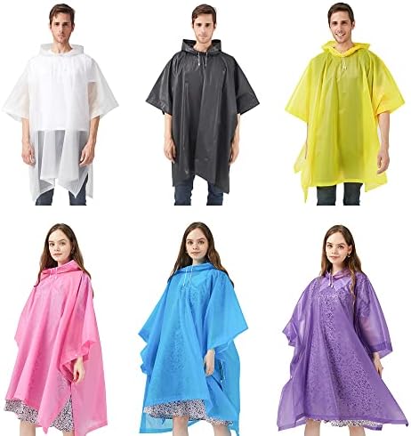 Ponchos de chuva Ruishyy para adultos, Reutilable Eva Rain Poncho Casacos portáteis para homens e mulheres à prova d'água com capuz