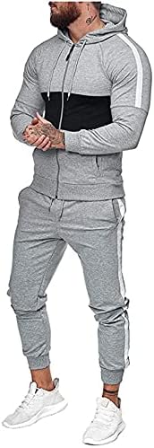 Bloco de cor de outono masculino 2 pedaços de mouros de manga comprida Zipper Jaqueta de capuz