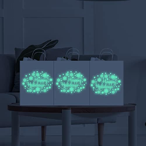 Obami Glow in the Dark Gift Saco com design criativo de férias felizes, 24 PCs incluem 12 sacolas de papel de 3 tamanhos