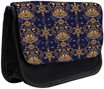 Caixa de lápis Paisley Lunarable, folclórica oriental clássica, bolsa de lápis de caneta com zíper duplo, 8,5 x 5,5, calêndio azul