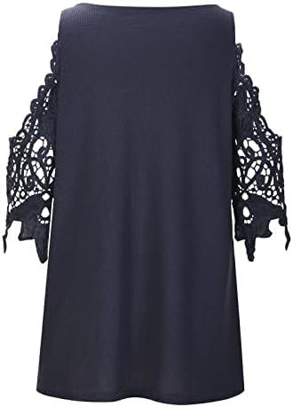 Lace Off ombro tampa para mulheres Manga curta 1/4 zíper Henley v pescoço top casual camisetas de blusa solta