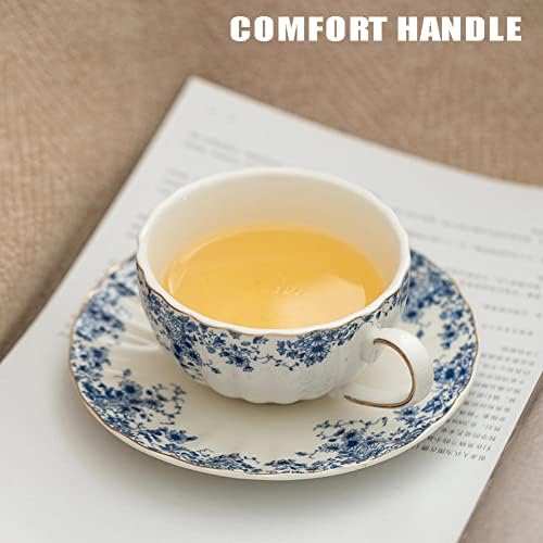 Conjunto de xícara de café femun, conjunto de chá de chá de chá de cerâmica, xícara de café com xícara de café azul de