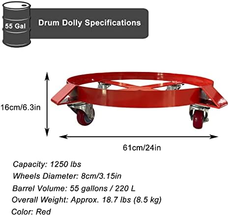 Drum Dolly 1250 libras cano 55 galhos giratórios giratórios de aço pesado quadro de aço não gorje